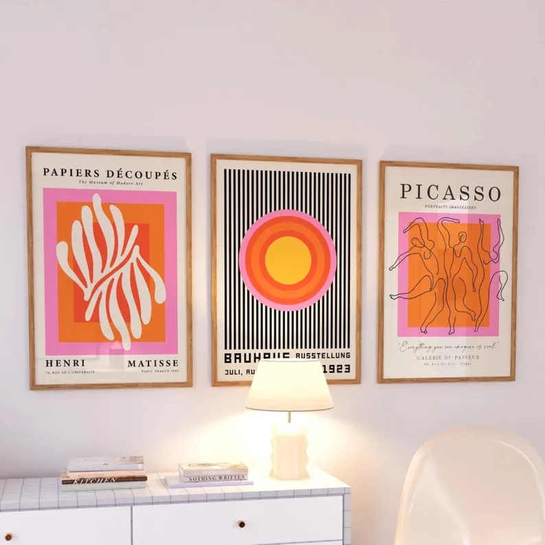 Home Decor Theme - 3pcsModern Orange Bauhaus And Picasso Wall